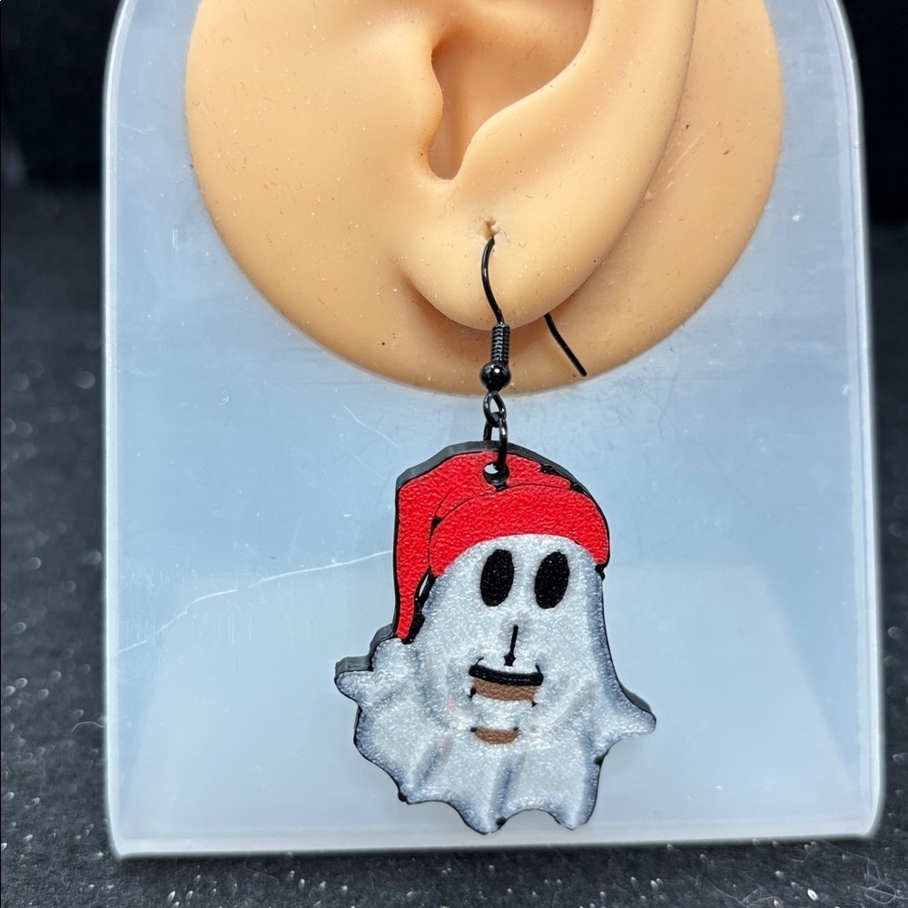 Christmas Ghost Dangle Earrings ☕️ | | Cute Holiday Coffee Lover Jewelry - Picture 3 of 4